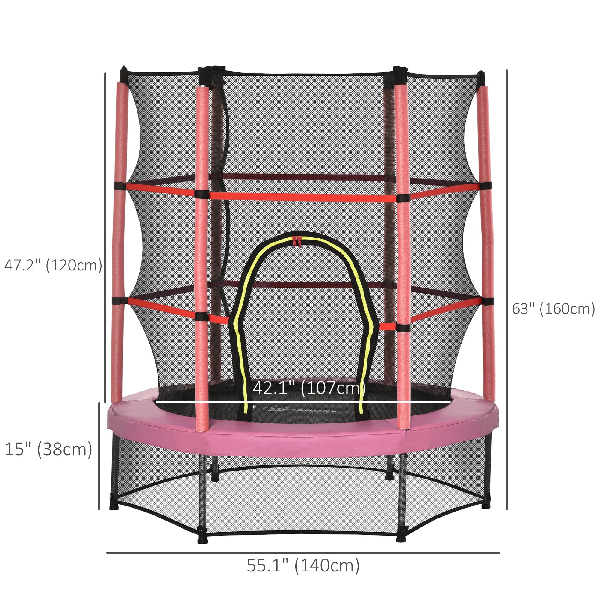 Outsunny 55" Kids Trampoline with Enclosure Net for Indoor/Outdoor, Trampoline for Boys and Girls Age 3-6 Years, Pink 