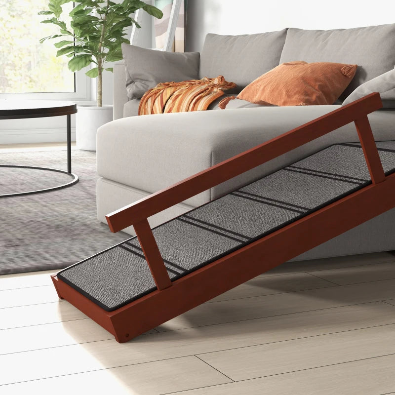 Wooden Dog Ramp for Large Dogs, 49" Long, with Non-slip Rug, Removable Guardrails for Couch, Bed, Brown