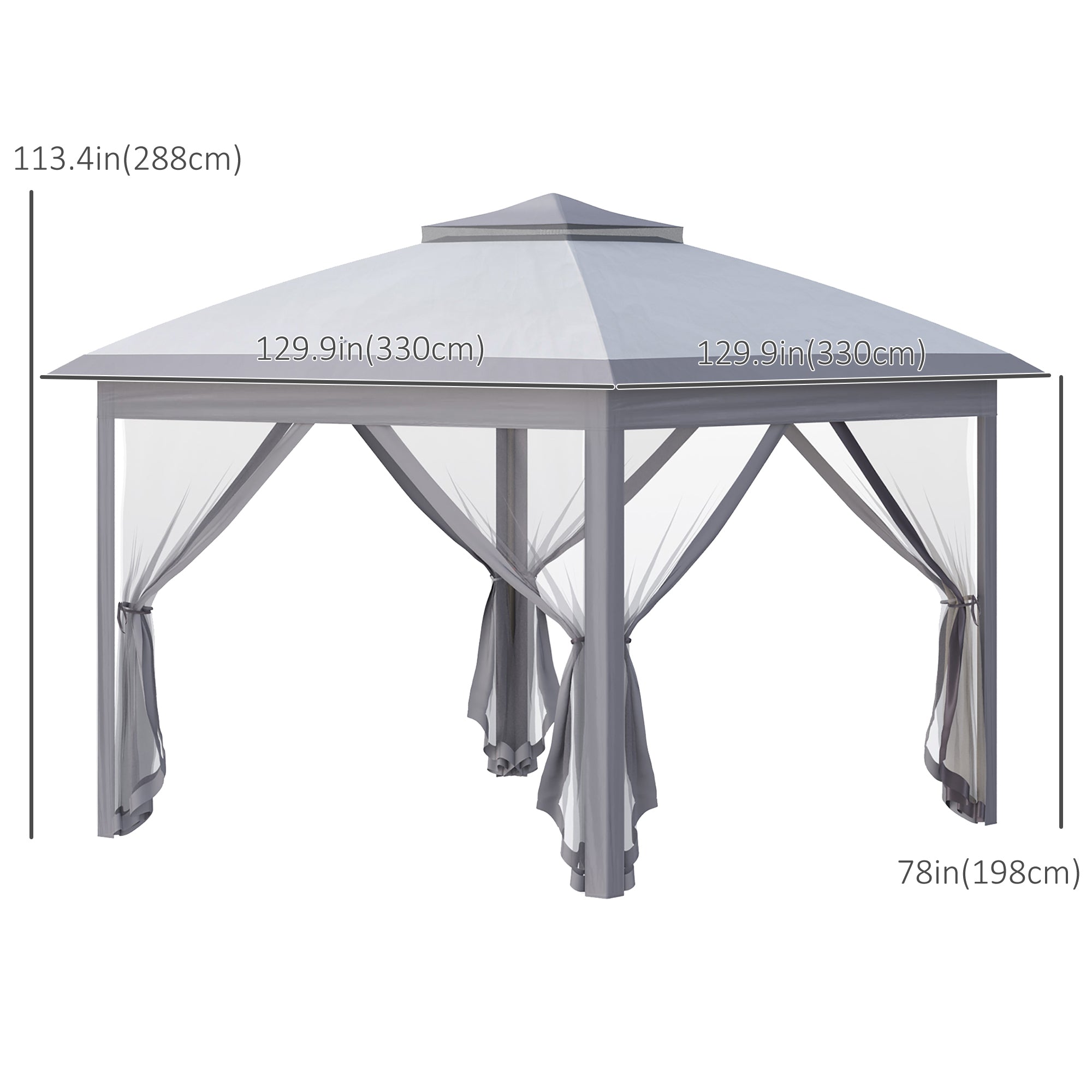 Outsunny Pop Up Gazebo 11x11 with Double Roof, Zippered Mesh Sidewalls, Adjustable Height & Carry Bag - Perfect for Outdoor Events 