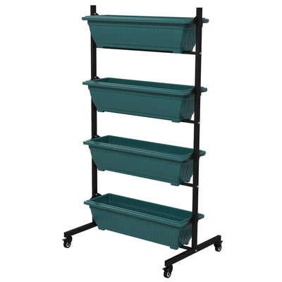 Outsunny Mobile 4-Tier Vertical Garden Planter with Wheels 4 Planting Boxes for Vegetables Flowers Green Outdoor Stand 