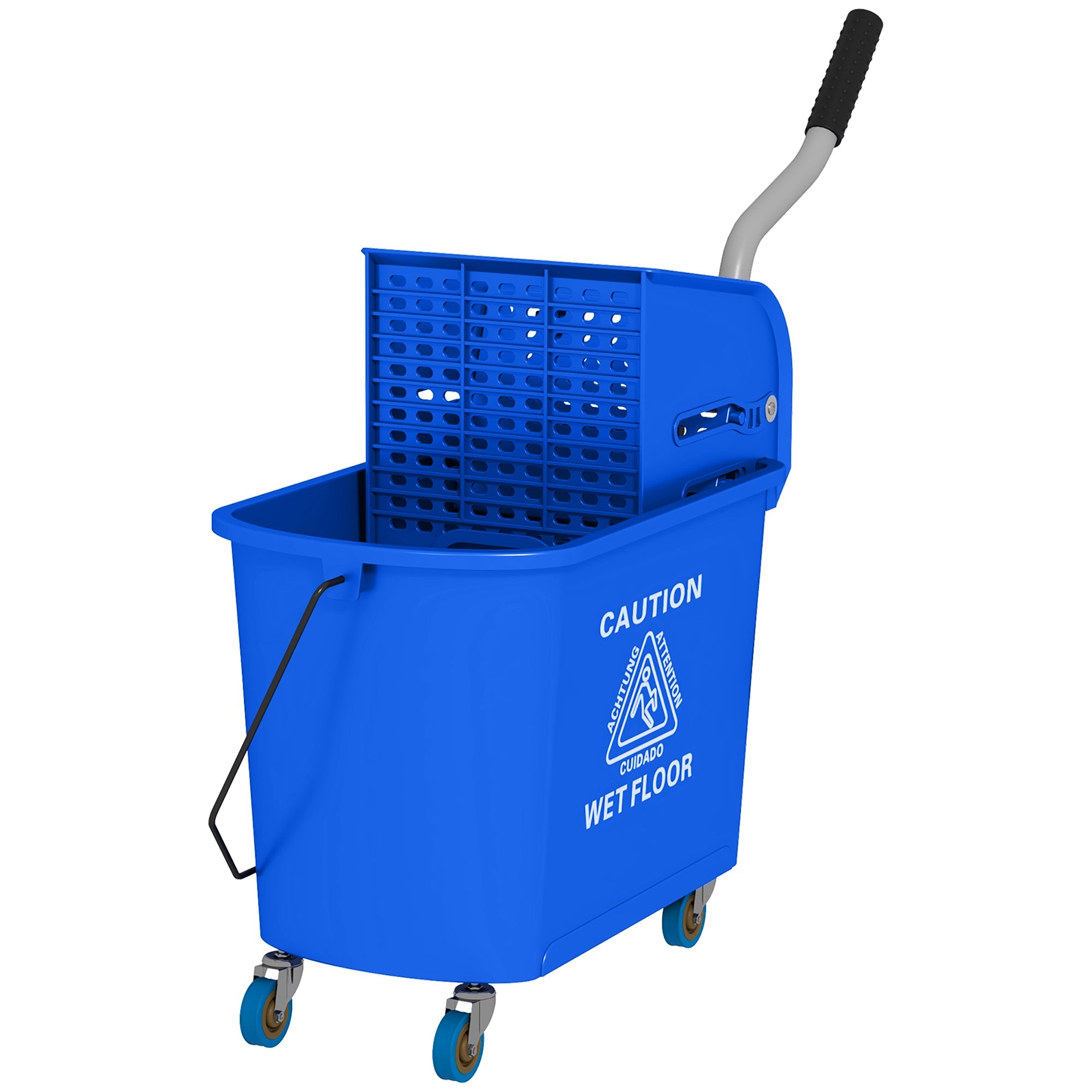 HOMCOM Mop Bucket with Wringer, Mop Bucket on Wheels for Floor Cleaning, 5 Gallon, Separate Dirty and Clean Water, Blue 