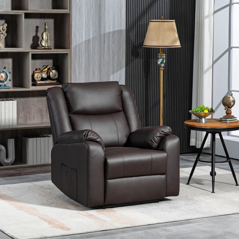 HOMCOM PU Leather Reclining Chair, Recliner Chair for Living Room with Footrest and 2 Side Pockets, Brown