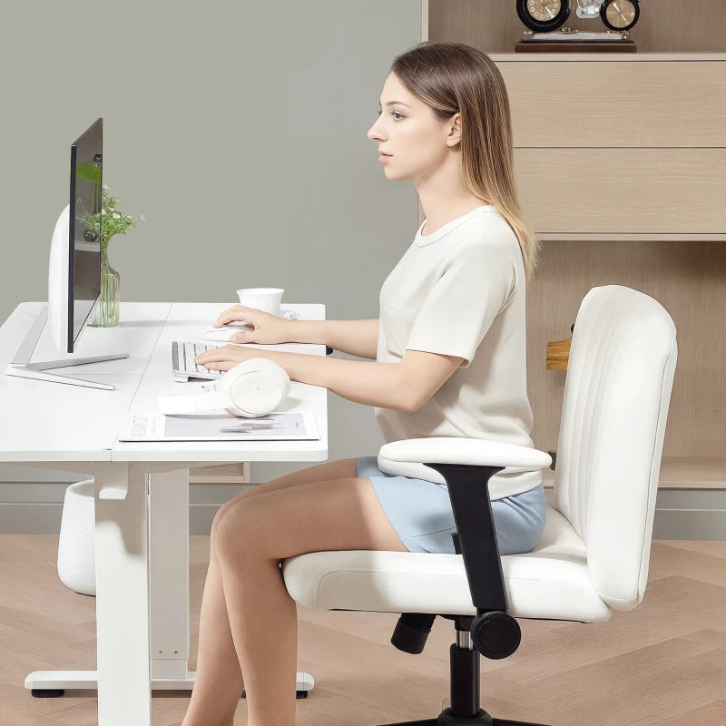 Criss Cross Chair with Flip-up Armrests, Wheels, Wide Office Chair with Adjustable Height, Tilting, Cream White