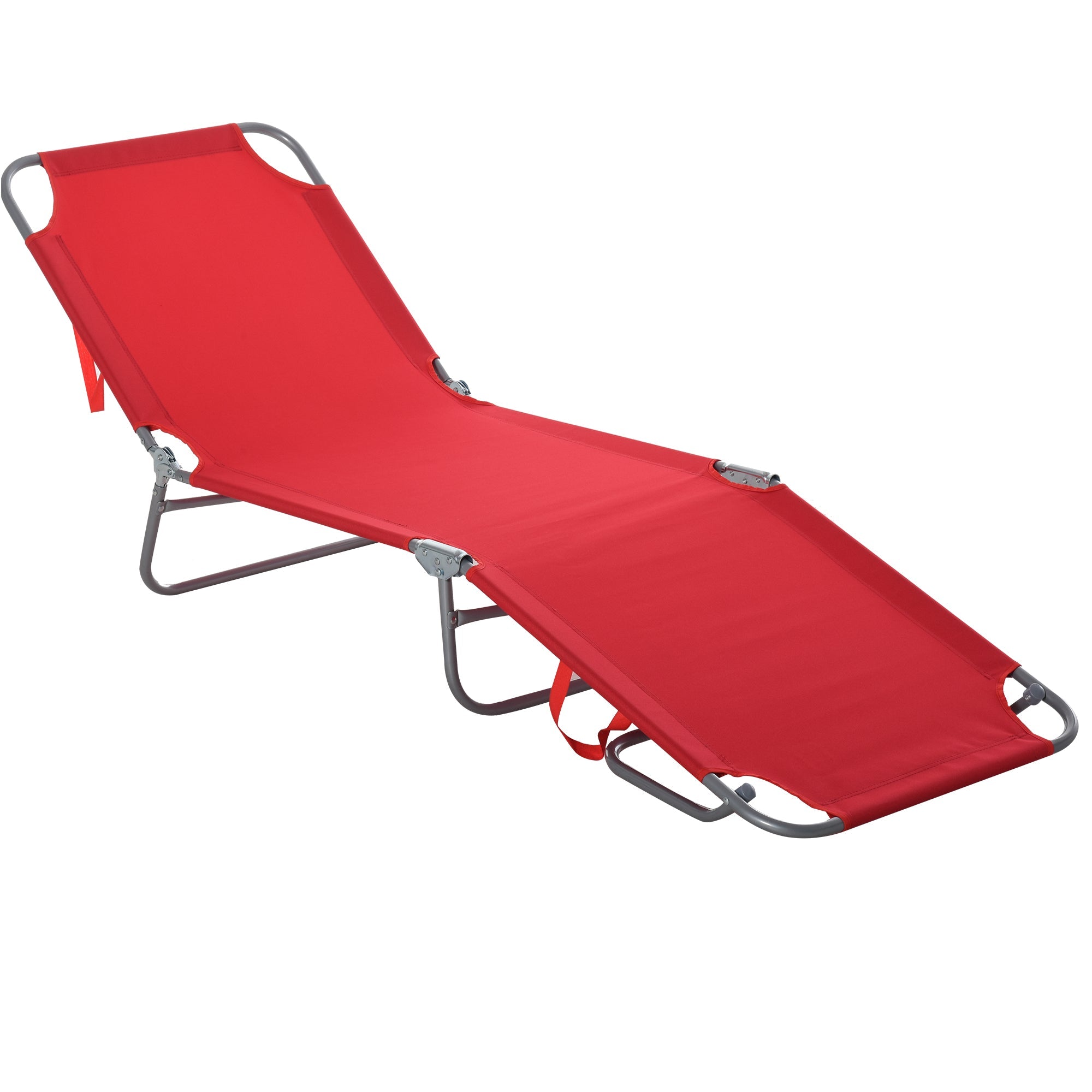 Outsunny Reclining Beach Chaise Lounge Portable Folding Cot Adjustable Sun Lounger Outdoor Red 