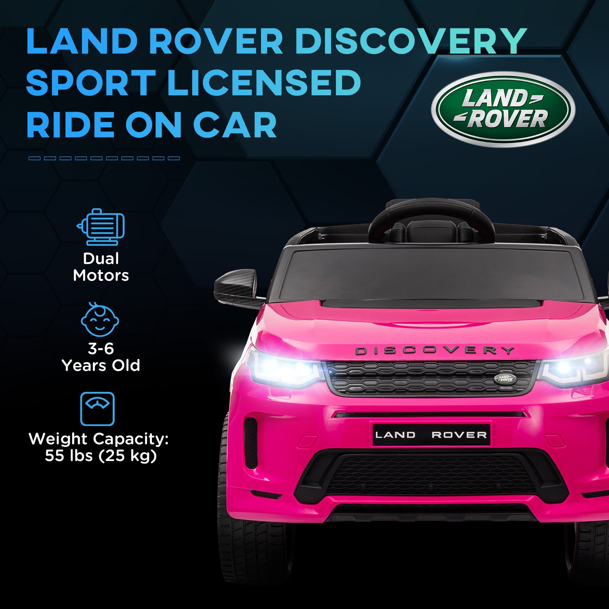 Qaba Land Rover Discovery Sport Licensed 12V Ride on Car w/ Remote, Soft Start, LED Lights, Music Horn, Pink 