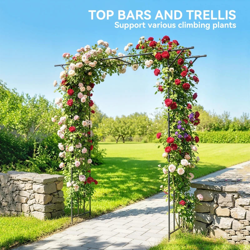 Garden Arch, PE-Coated Steel Outdoor Trellis Arbor for Climbing Plants, Wedding Arch, 70.9" x 15.7" x 84.6", Black