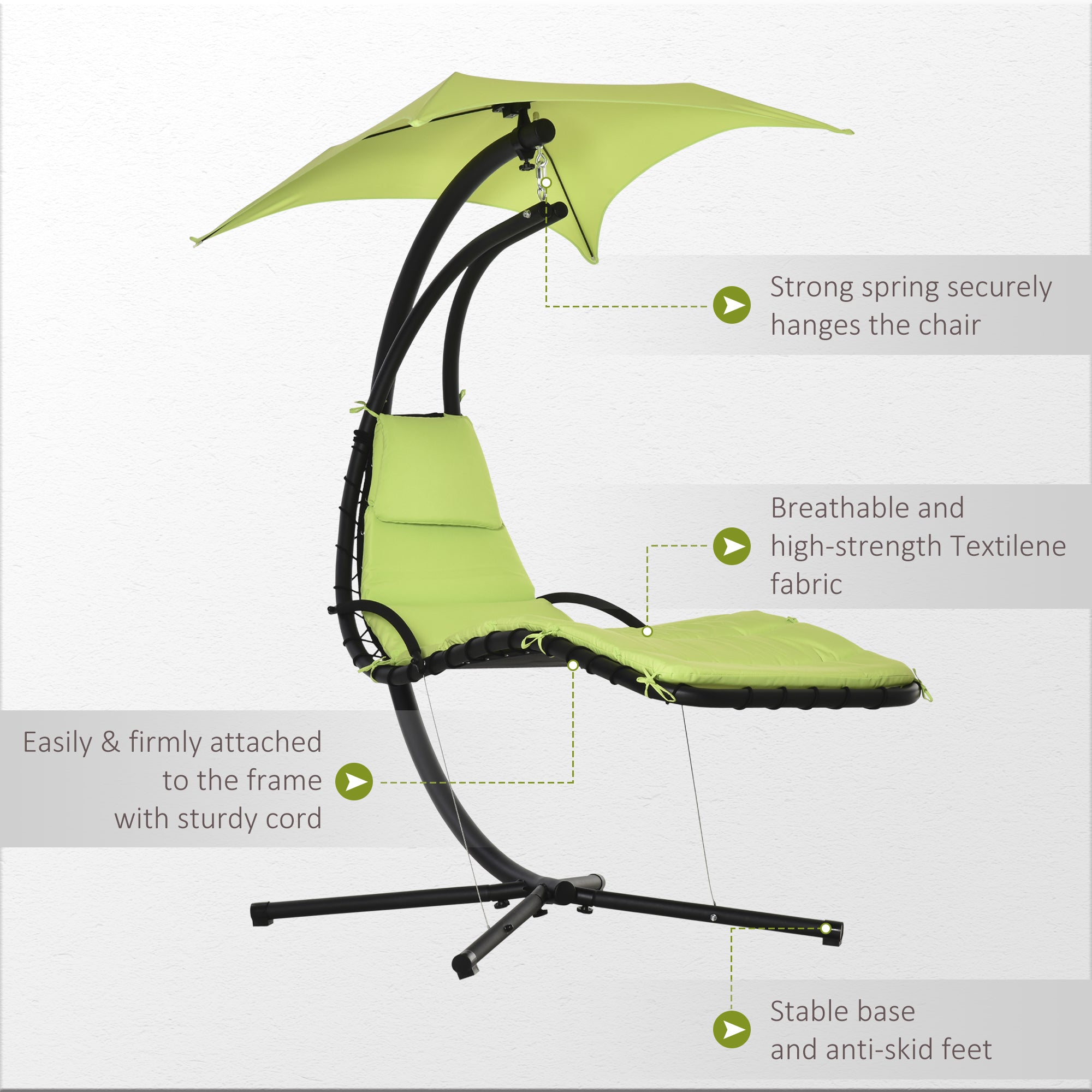 Outsunny Floating Chaise Lounge Chair with Canopy Umbrella Arc Stand Outdoor Patio Furniture Grey 