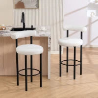 Bar Stools Set of 2, Sherpa Upholstered Barstools with Backrest, Bar Height Stools with Footrest for Kitchen Island