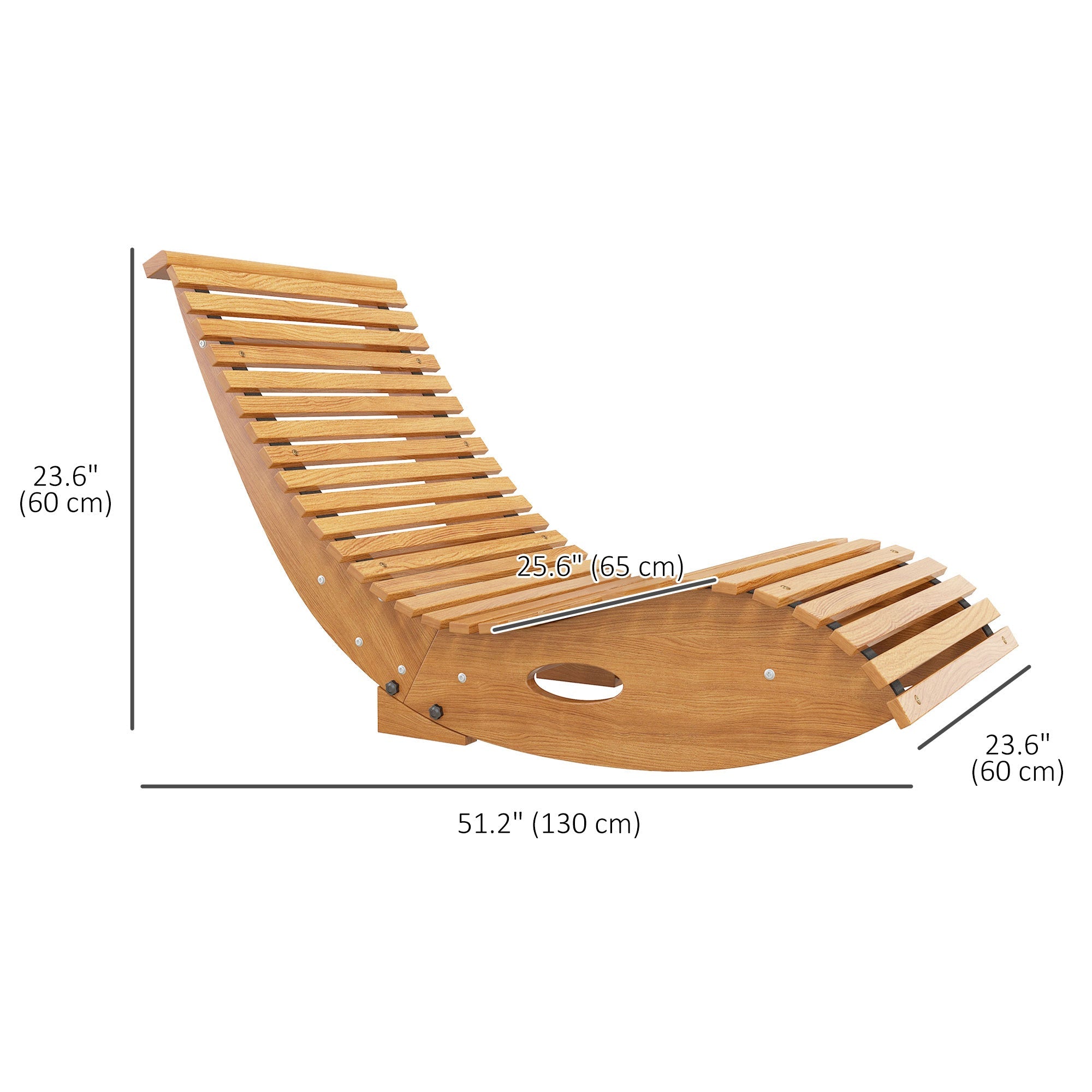 Outsunny Outdoor Rocking Chair w/ Slatted Seat, Wooden Rocking Chair, 51.2" x 23.6" x 23.6", Teak, 