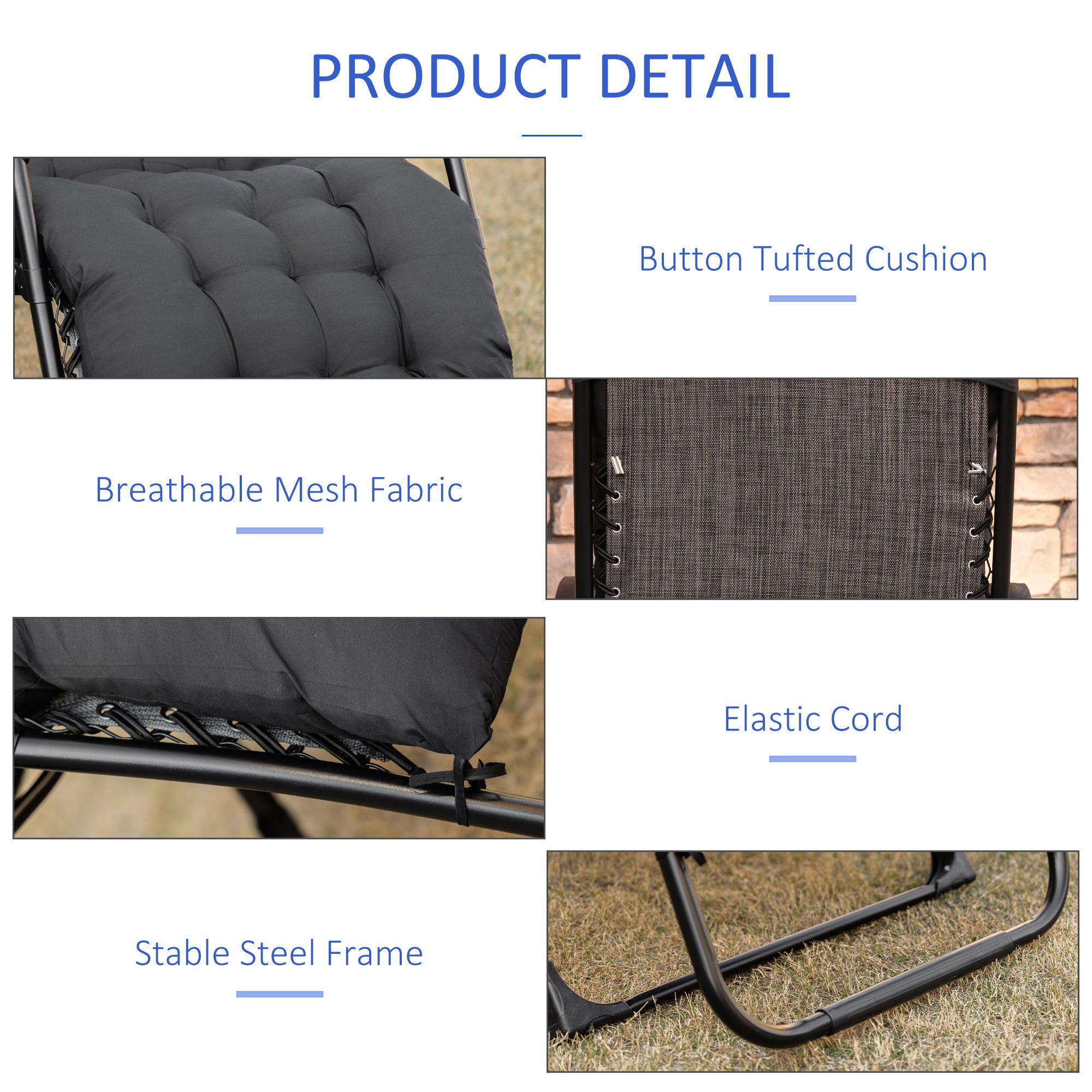 Outsunny Zero Gravity Chair Black Padded Folding Recliner with Cup Holder Adjustable Backrest Removable Cushion 