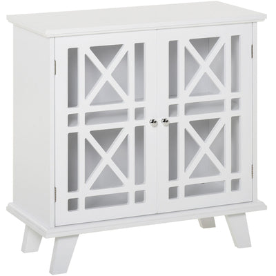 HOMCOM Modern Storage Cabinet with Fretwork Doors Shelf White Freestanding Sideboard Buffet for Contemporary Dining Living Room 