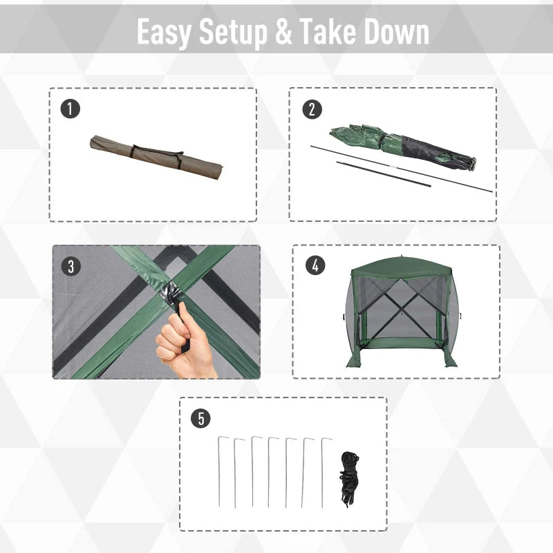 Pop-Up Tent, Foldable Screen Tent with Carry Bag, Zippered Door and Ground Stakes, Fits 3-4 People, Green