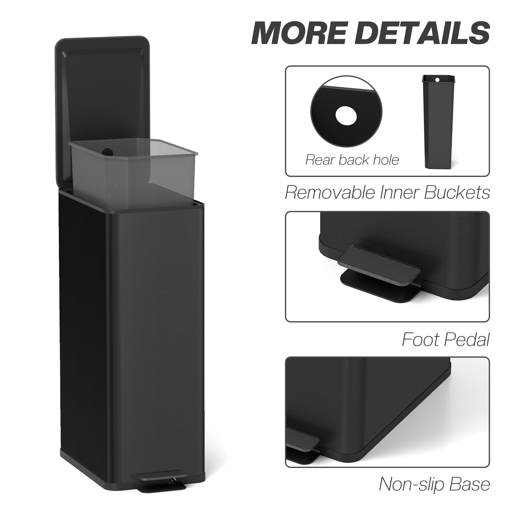 HOMCOM 5.3 Gallon Stainless Steel Kitchen Garbage Can with Soft-close Lid, Foot Pedal, Fingerprint-Proof, Black 