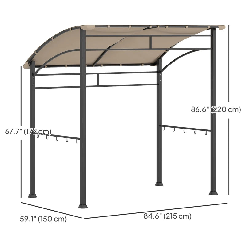 7' x 5' BBQ Grill Gazebo Tent, Garden Grill Canopy with Steel Frame and Hooks, Outdoor Sun Shade, Khaki
