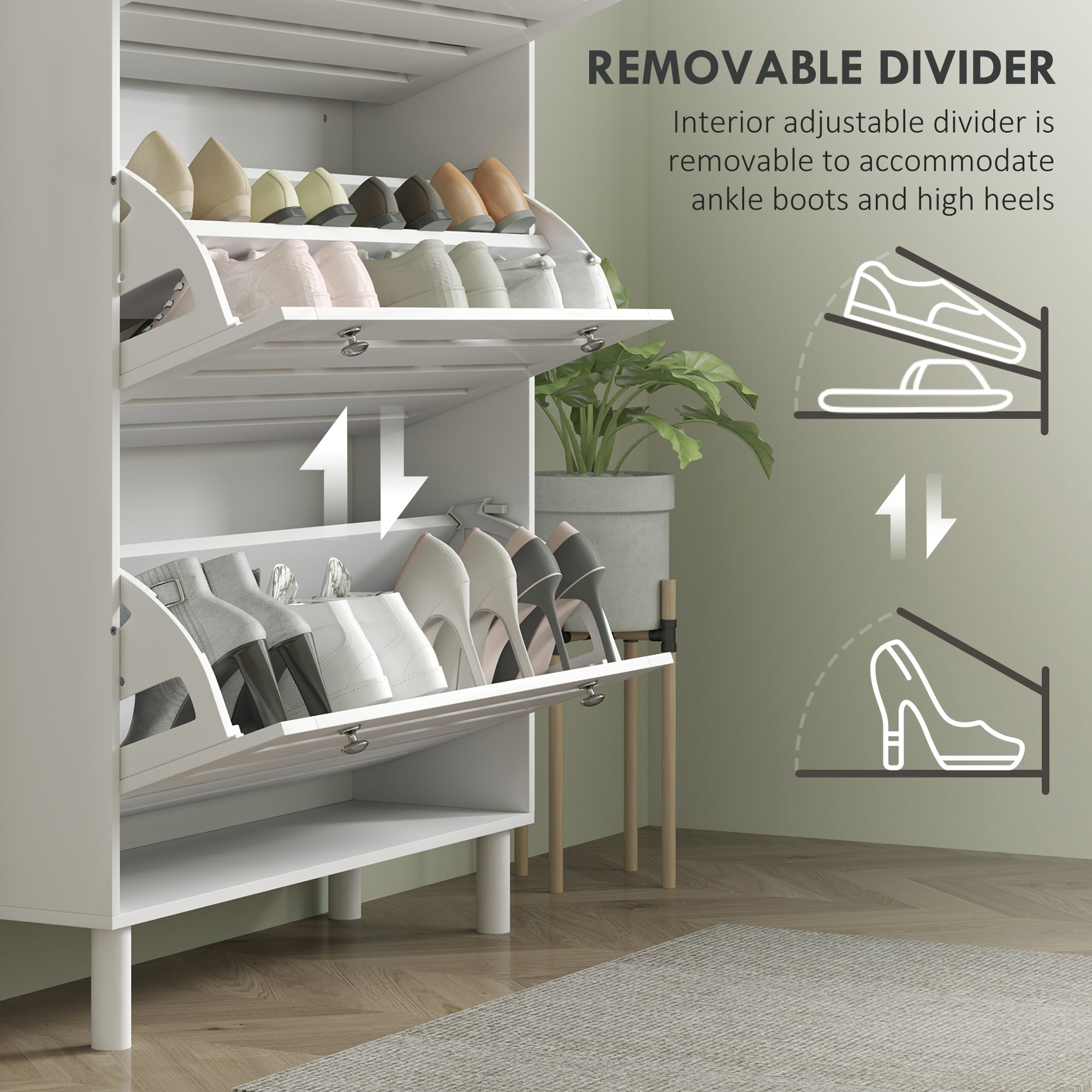 HOMCOM Narrow Shoe Storage Cabinet, 3 Flip Drawers, Adjustable Shelves, 24 Pairs Capacity, White 