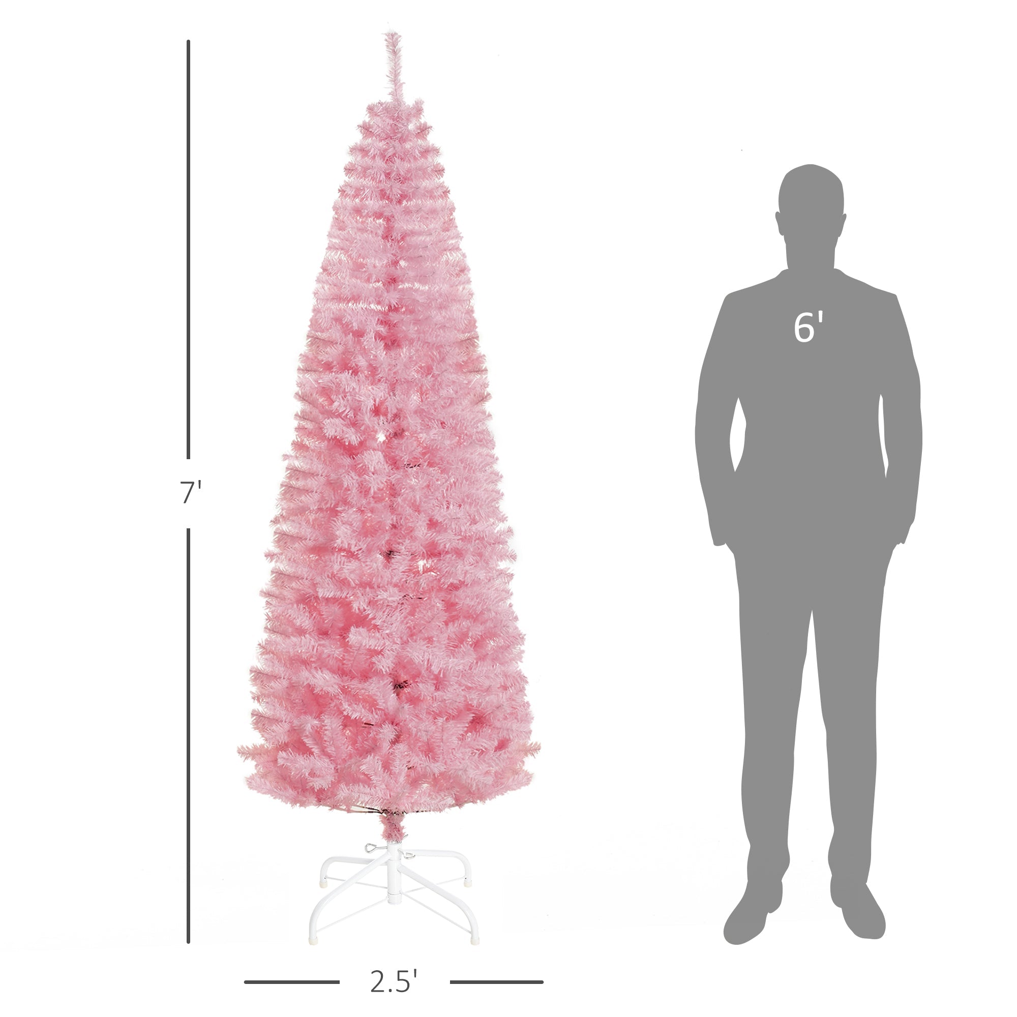HOMCOM 7FT Artificial Christmas Tree Holiday Xmas Holiday Pencil Tree Decoration with Automatic Open for Home Party, Pink 