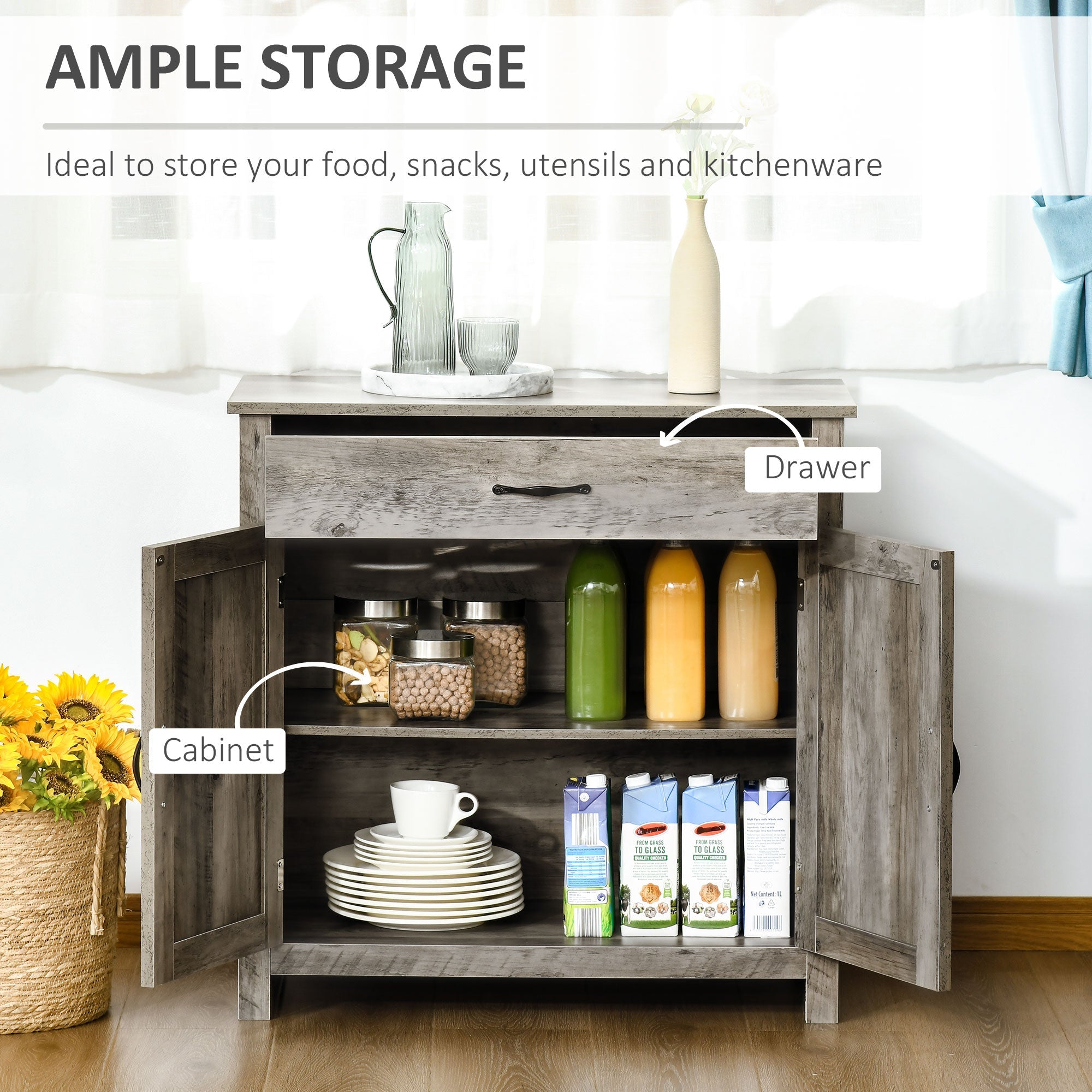 HOMCOM Farmhouse Style Barn Door Sideboard Coffee Bar Buffet Accent Storage Cabinet for Living Room Entryway Grey Wash 