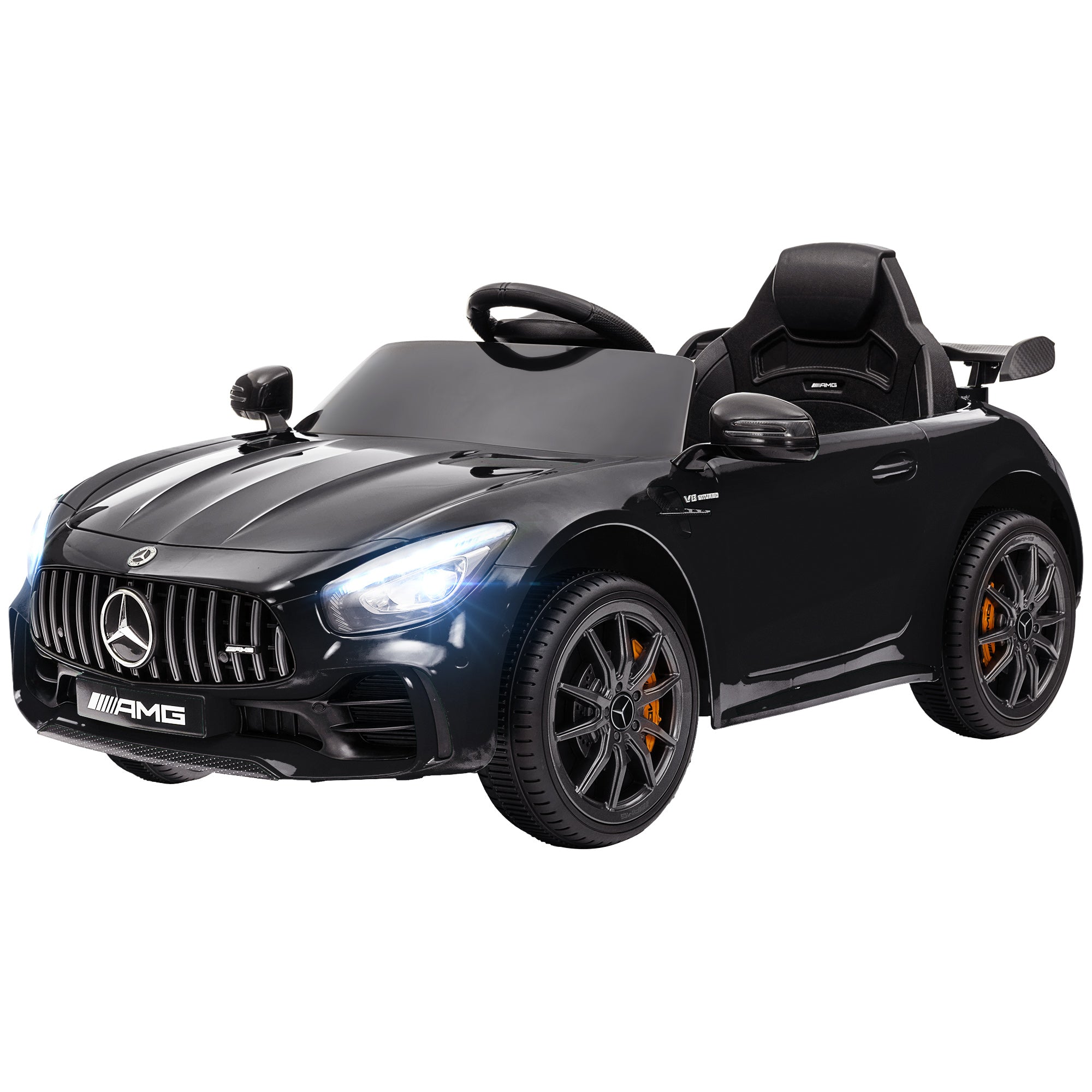 Qaba Mercedes-Benz AMG GTR Licensed 12V Battery Powered Kids Electric Car w/ Remote, Soft Start, Lights, Music Horn Black 