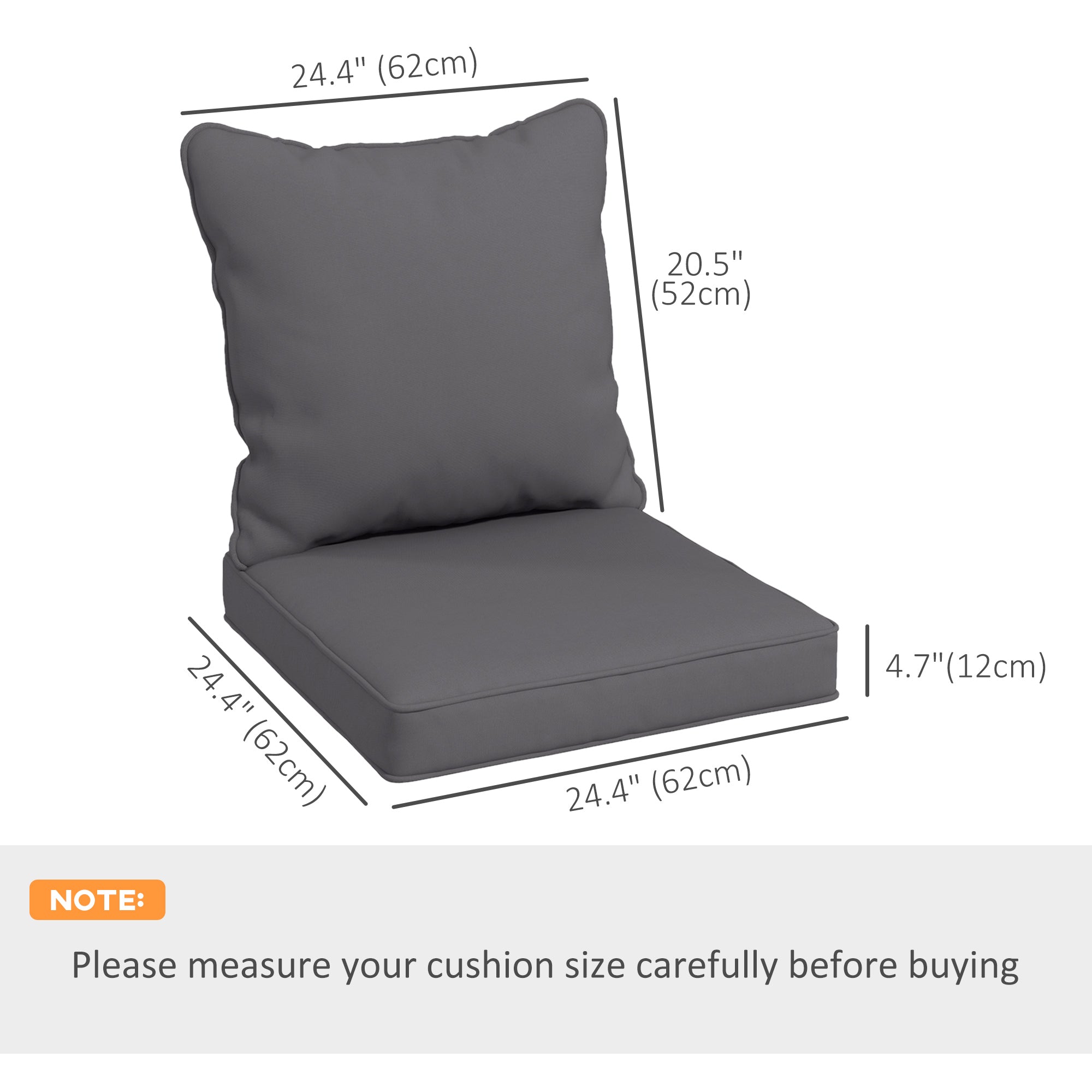 Outsunny 4-Piece Seat Cushion Back Pillows Replacement, Patio Chair Cushions Set for Indoor Outdoor, Dark Grey 