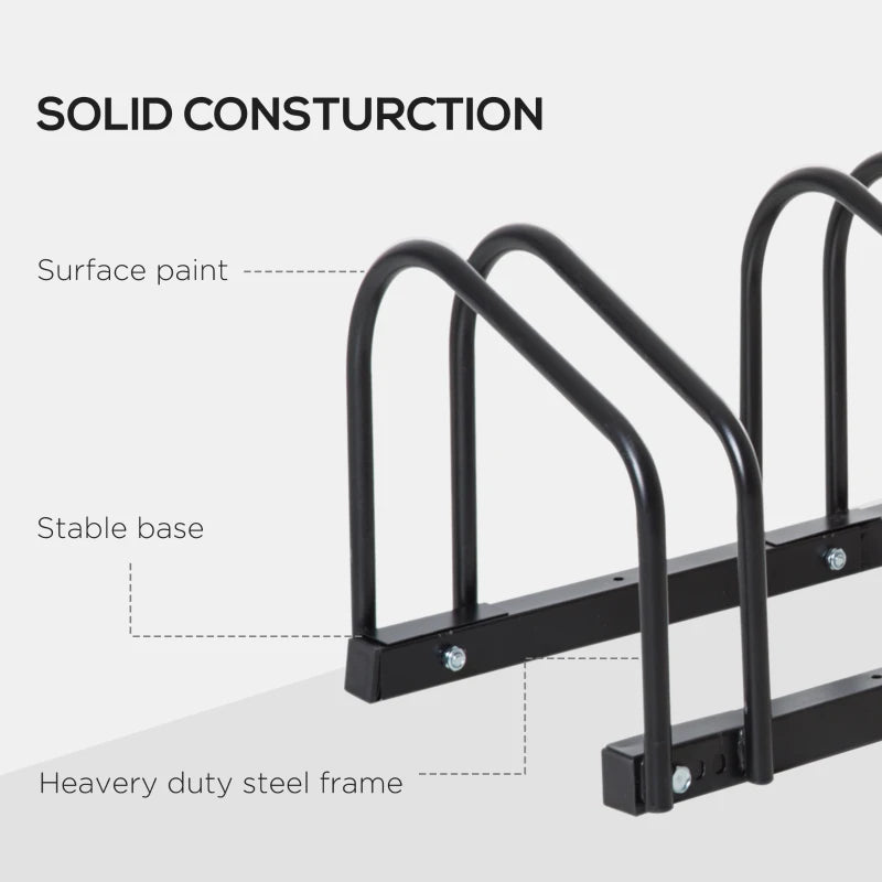 6-Bike Bicycle Floor Parking Rack Cycling Storage Stand Ground Mount Garage Organizer for Indoor and Outdoor Use Black