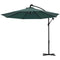 Outsunny 10ft Outdoor Cantilever Hanging Offset Umbrella with Solar LED Lights, Crank, Cross Base, Aluminum Frame, Green