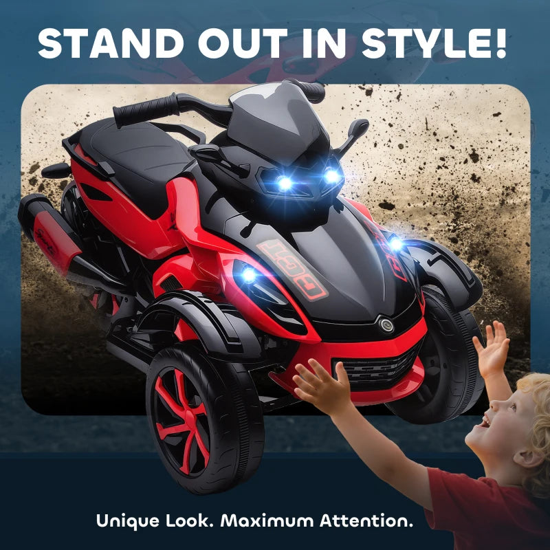 Qaba 12V Kids ATV with Suspension Wheels, Soft Start, LED Lights, Music, Red