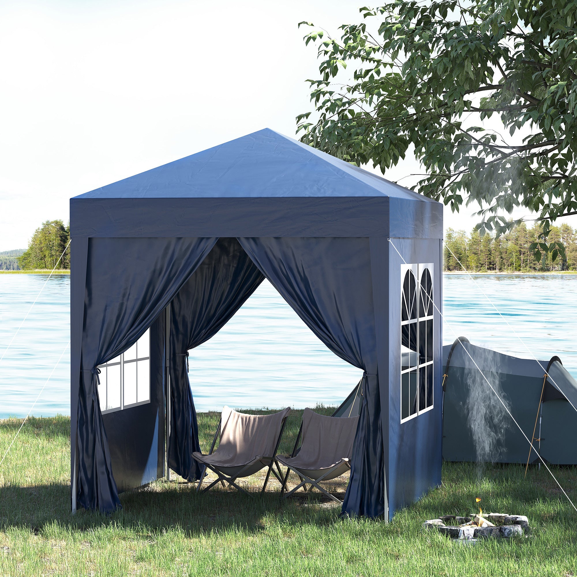 Outsunny 6.6x6.6ft Blue Pop Up Party Tent - Outdoor Folding Gazebo Canopy with Side Walls 