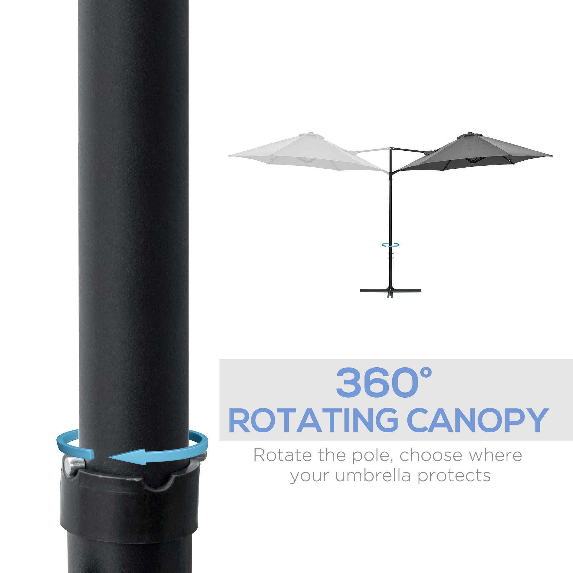 Outsunny 8.5FT Cantilever Roma Parasol Outdoor with 360° Rotation Cross Base Offset Patio Umbrella Garden Dark Grey 