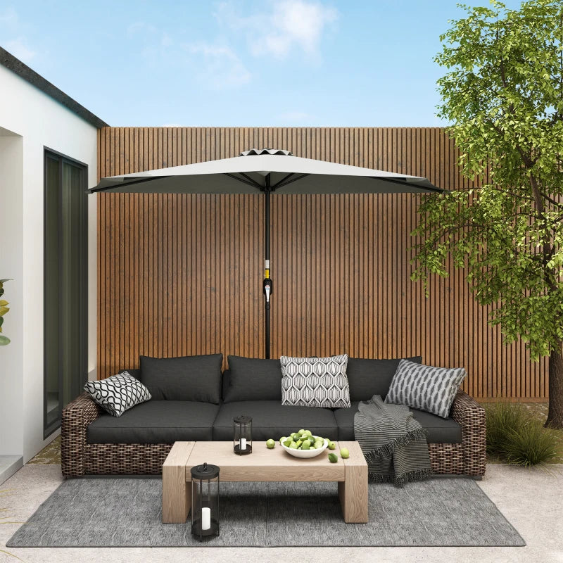 9ft Half Round Umbrella Outdoor Patio Garden Balcony Parasol Window Sun Shade w/ 5 Ribs Light Grey