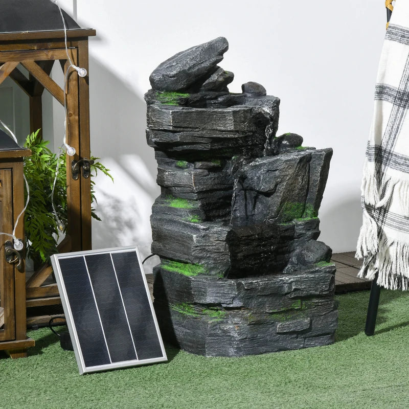 Garden Water Feature with LED Lights and Pump, 4 Tier Cascading Water Fountain for Outdoor