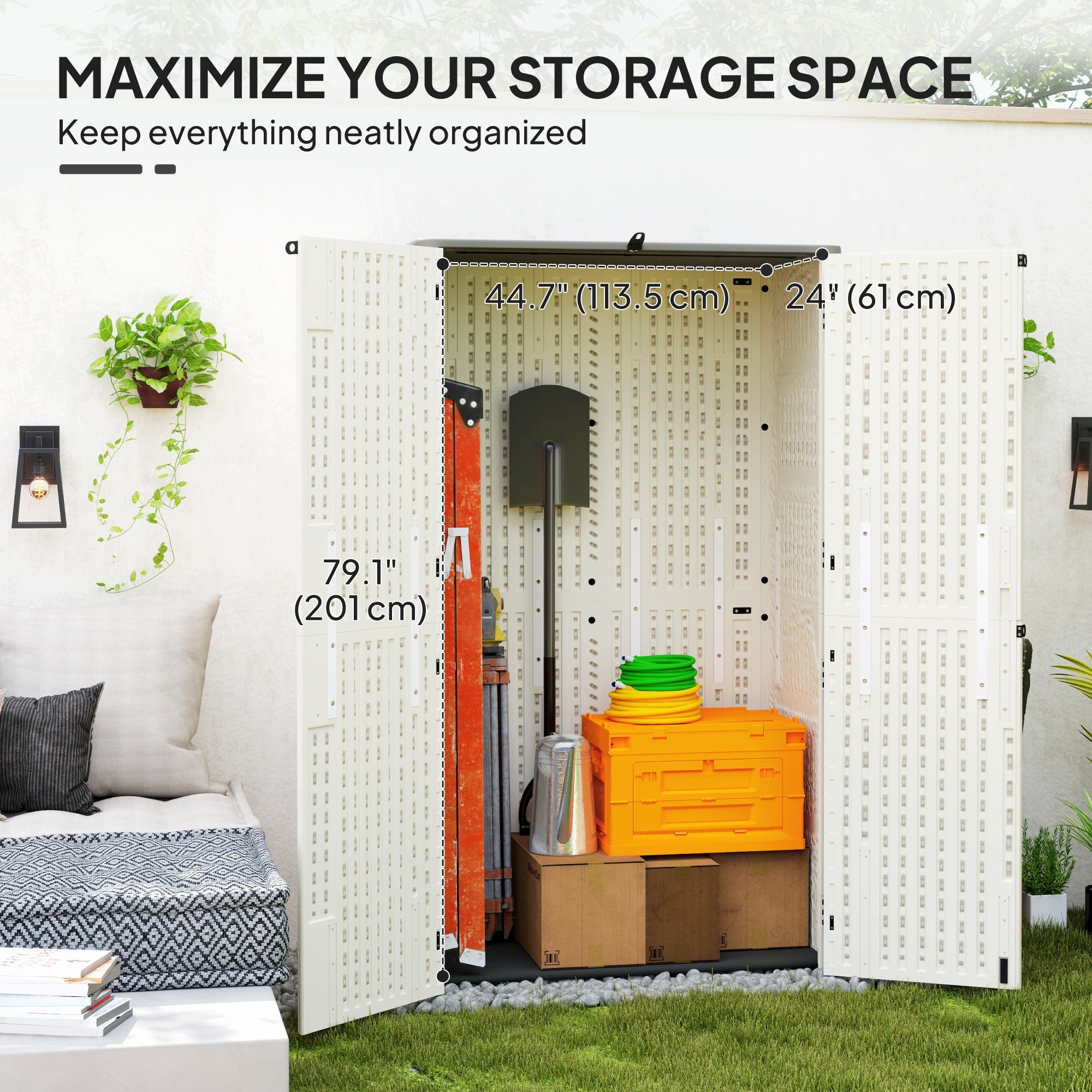 Outsunny 368 Gallon Outdoor Storage Cabinet with Openable Top and Lockable Doors for Lawnmower, Trash Can, Patio Accessories 