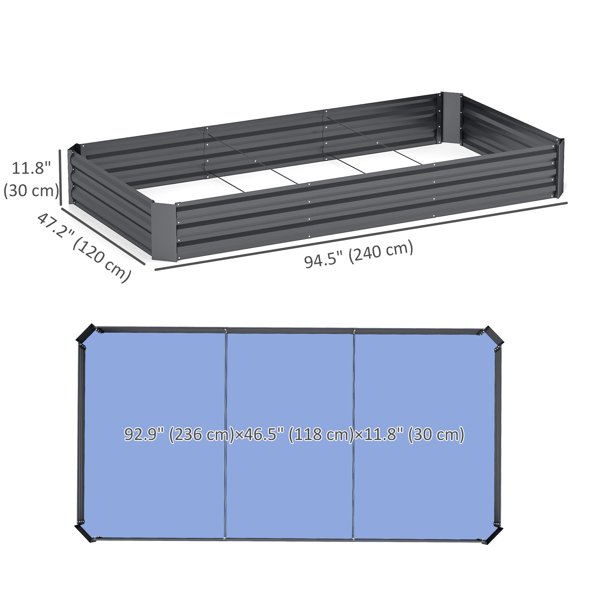 Outsunny Galvanized Raised Bed, 8' x 4' x 1' Metal Planter Box, Outdoor Garden Box with Open Bottom for Flower Herb Vegetable 