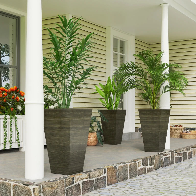 Tall Planter for Outdoor Plants Set of 3, 28 Inch Taper Planter with Drainage Holes, Bronze