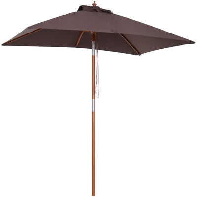 Outsunny 6.6x5ft Square Market Parasol, Wooden Patio Umbrella with Tilt Mechanism and 6 Bamboo Ribs, Garden Sunshade, Coffee 