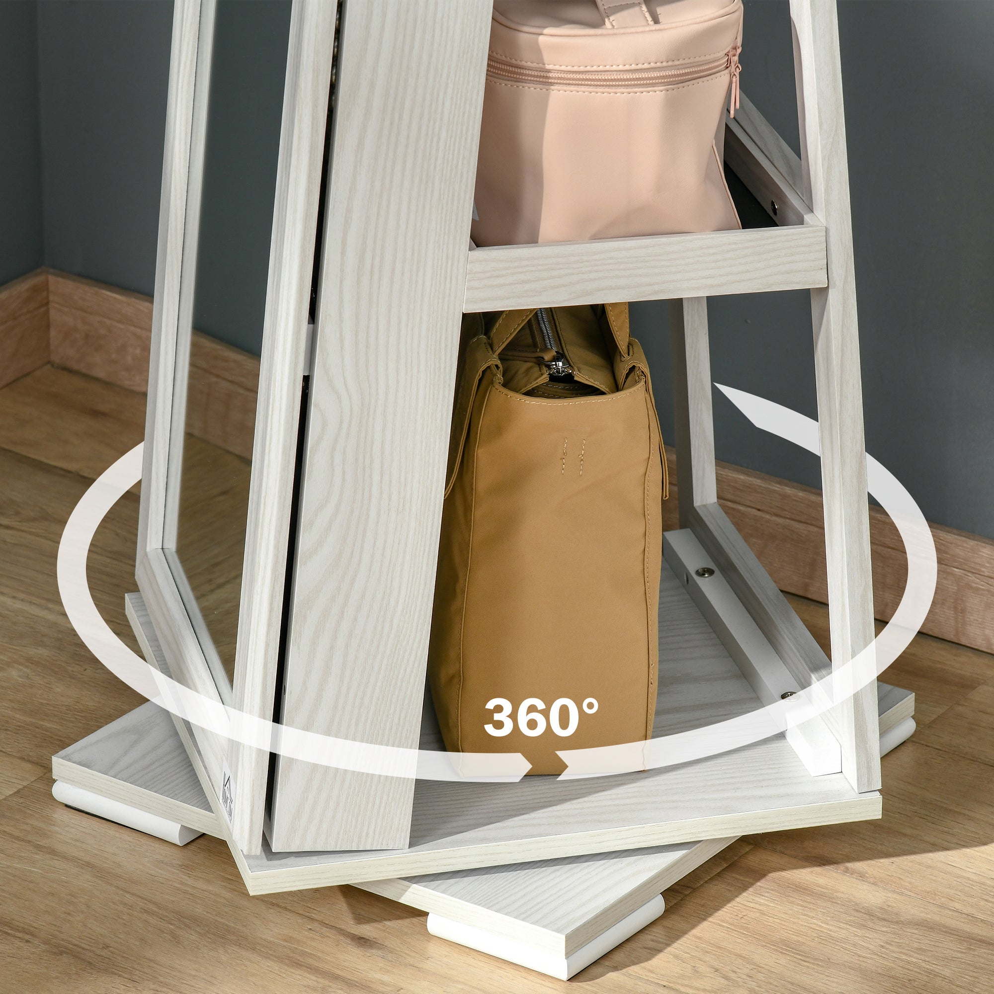 HOMCOM 360 Swivel Jewelry Cabinet with Full Length Mirror Lockable Organizer White 
