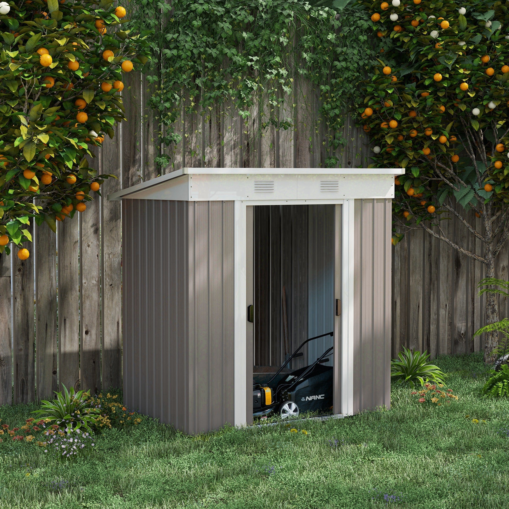 Outsunny 6' x 4' Outdoor Storage Shed, Metal Garden Tool Storage House Organizer with Lockable Sliding Doors and Vents for Backyard Patio Lawn, Light Grey 