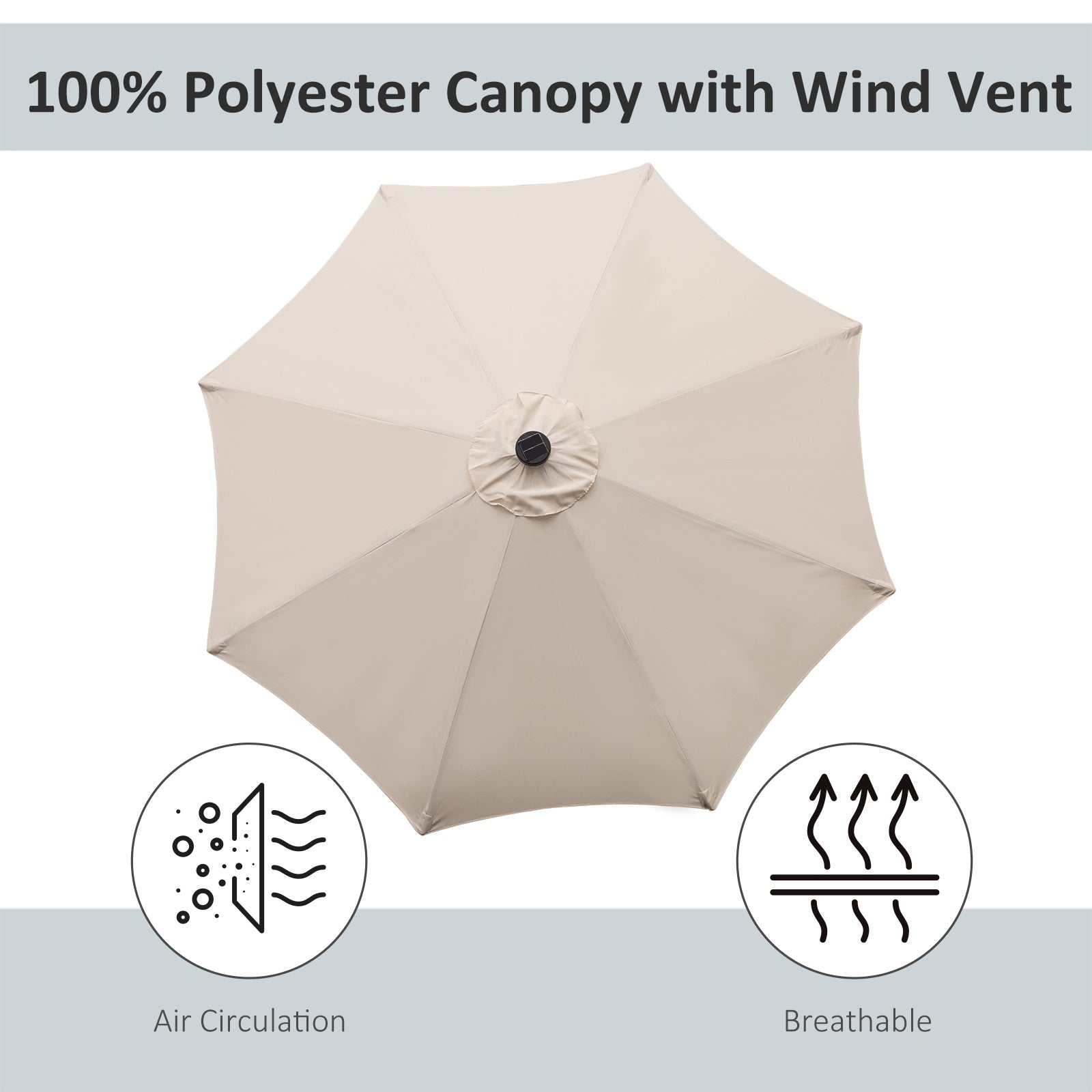 Outsunny 9ft Solar LED Patio Umbrella: Cream Outdoor Tilt Canopy with 24 Lights for Nighttime Ambiance 
