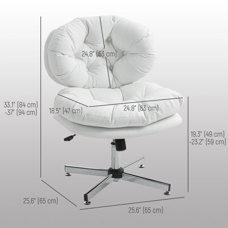 Computer Desk Chair, Armless Office Chair with Wide Padded Seat and Adjustable Height, White