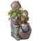 Outdoor Fountain with 4-Tier Rustic Pot Design, Cascading Rock Waterfall with LED Lights and Adjustable Flow