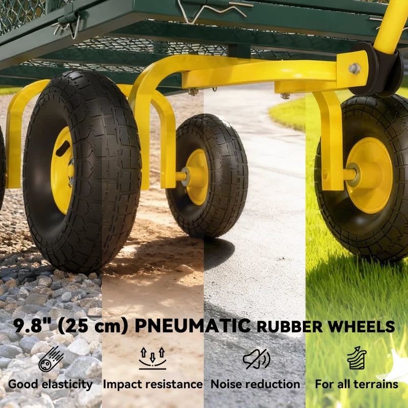 Garden Cart, Utility Wagon Cart with Removable Sides, Convert into Flatbed, 10" Wheels, 180° Rotating Handle, Green