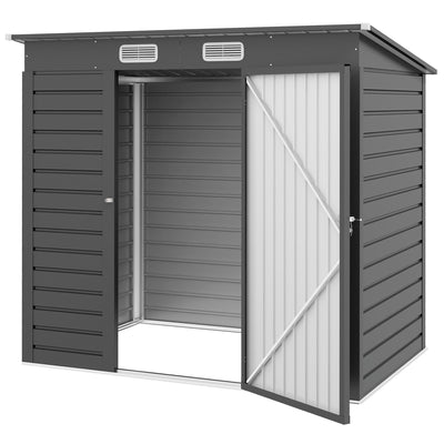 Outsunny 6 x 4FT Galvanized Garden Storage Shed, Metal Outdoor Shed with 2 Vents, Grey 