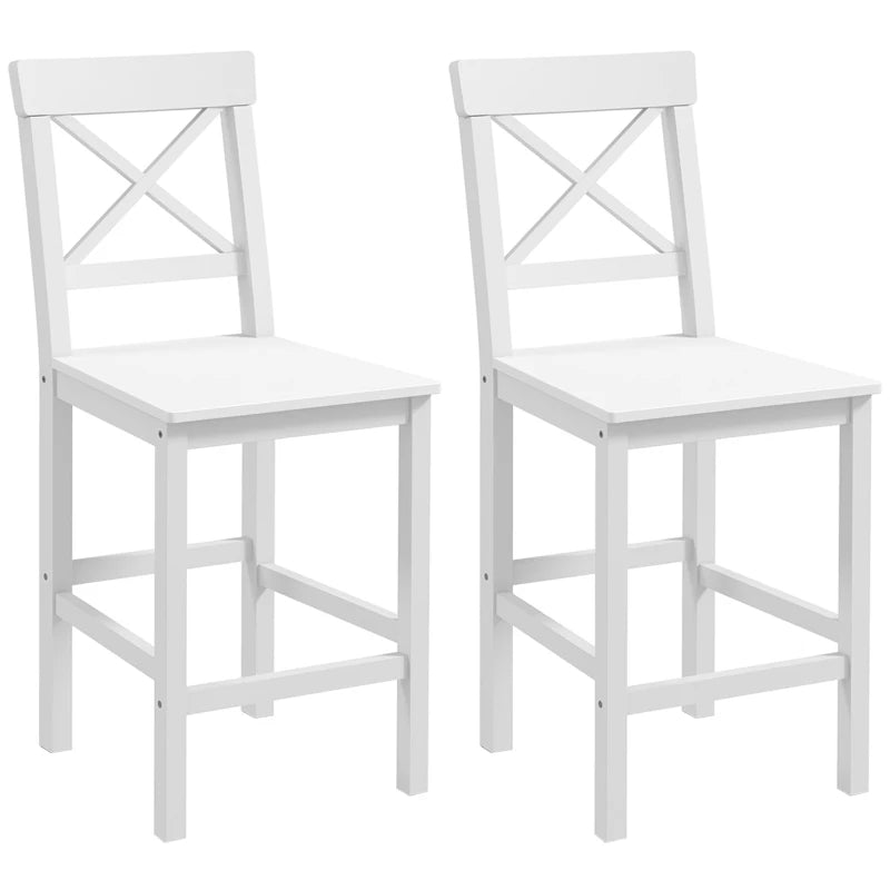 Counter Height Stools Set of 2, Farmhouse Bar Stools with Backs, Solid Wood Counter Stools for Kitchen Island White