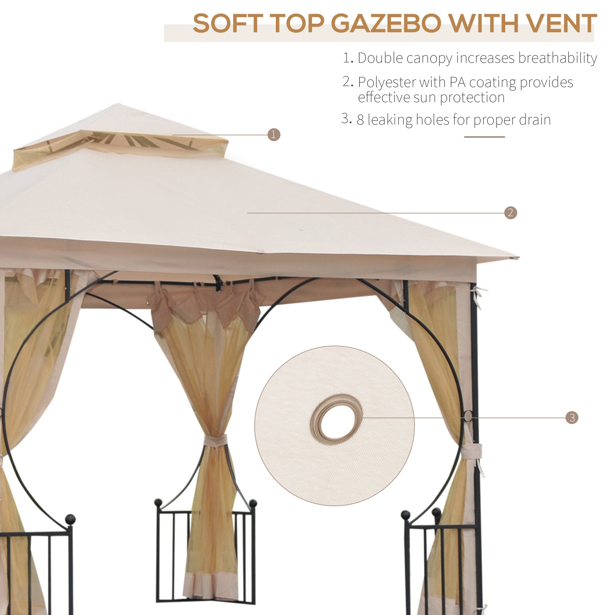 Outsunny 10'x10' Soft-top Steel Patio Gazebo Canopy for with Double-tier Top, Mosquito Netting, Beige 