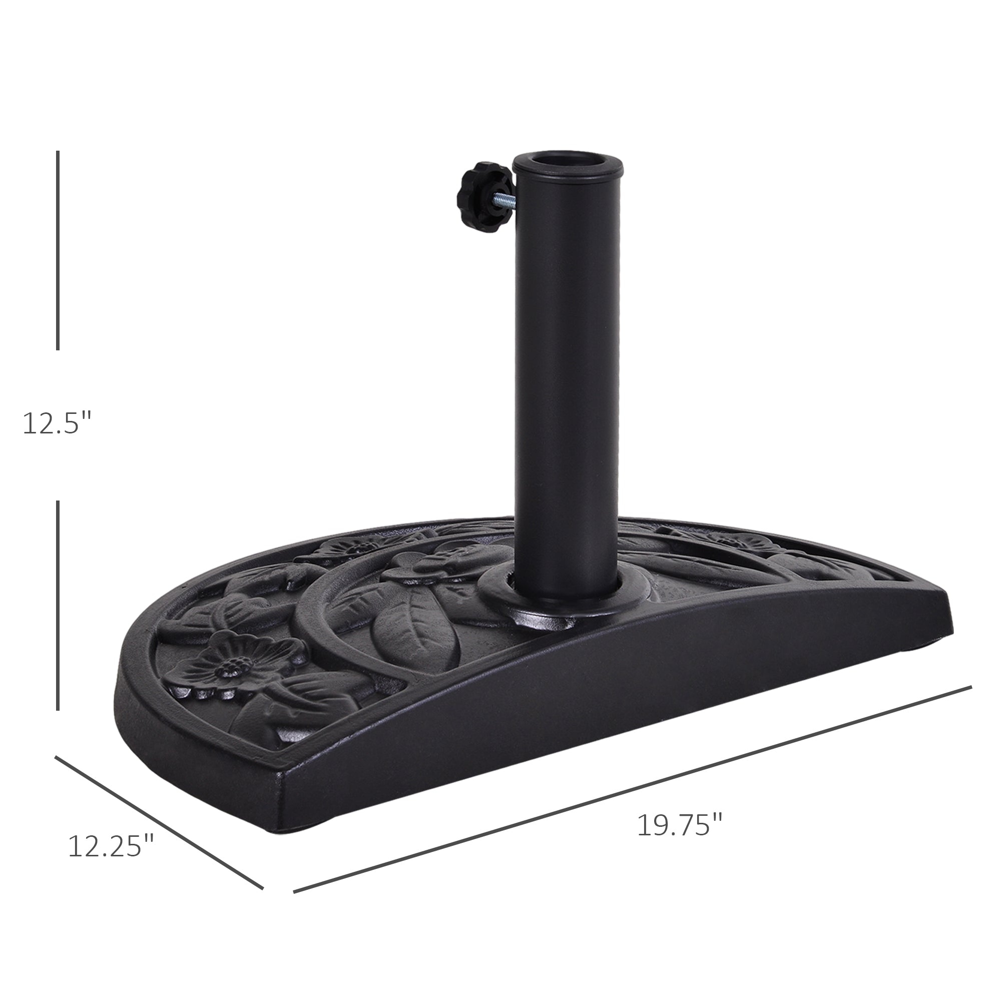 Outsunny 20" Half Round Patio Umbrella Base: Decorative Resin Stand Holder, Outdoor, Black 