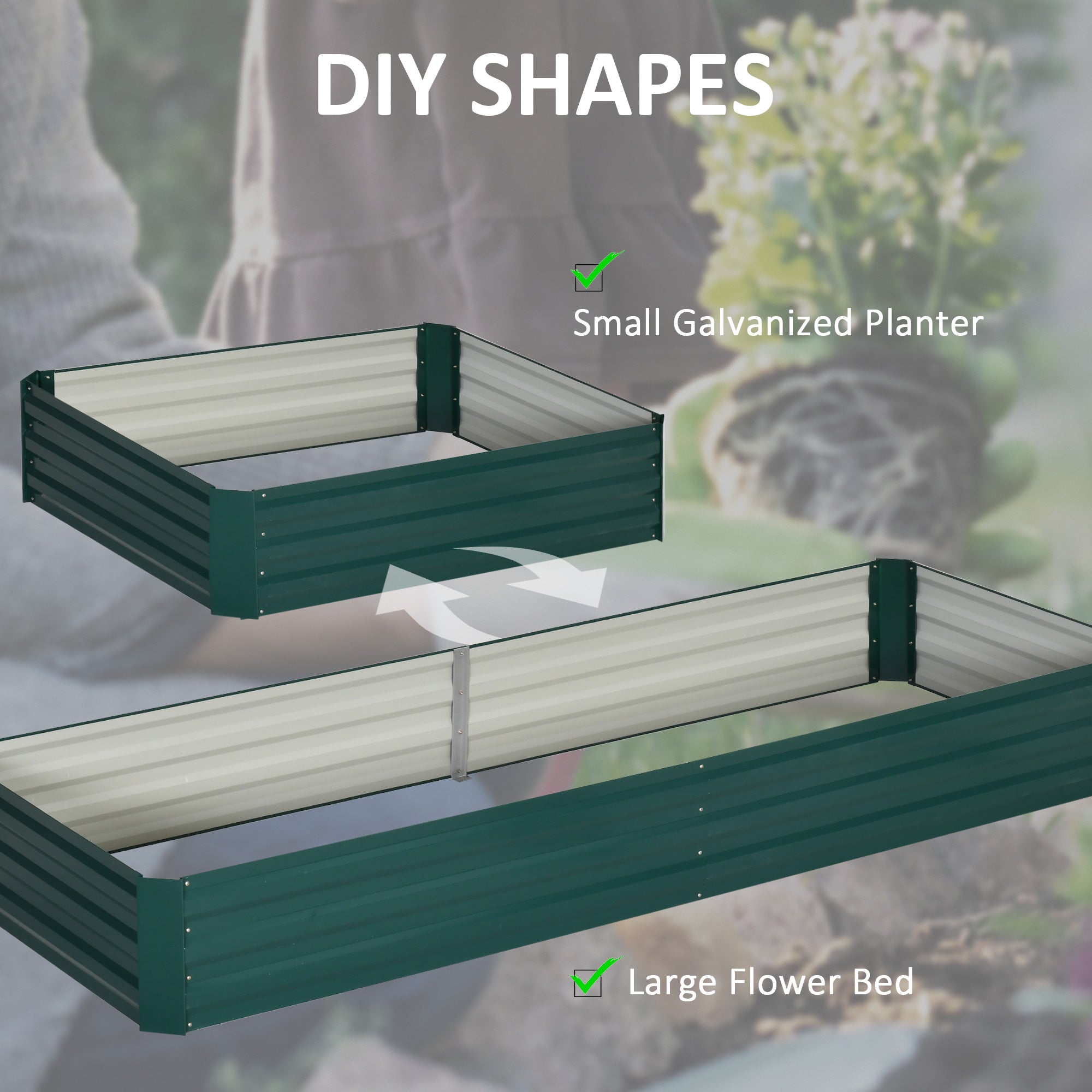Outsunny Galvanized Raised Garden Bed 95" x 36" x 12" Metal Elevated Planter for Flowers Herbs Succulents Outdoor Gardening Green 