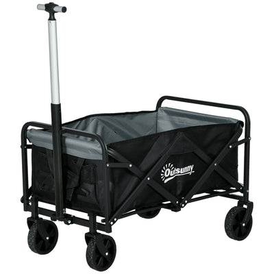 Outsunny Steel Frame Folding Garden Cart, Collapsible Wagon with Telescopic Handle and All-Terrain Wheels 