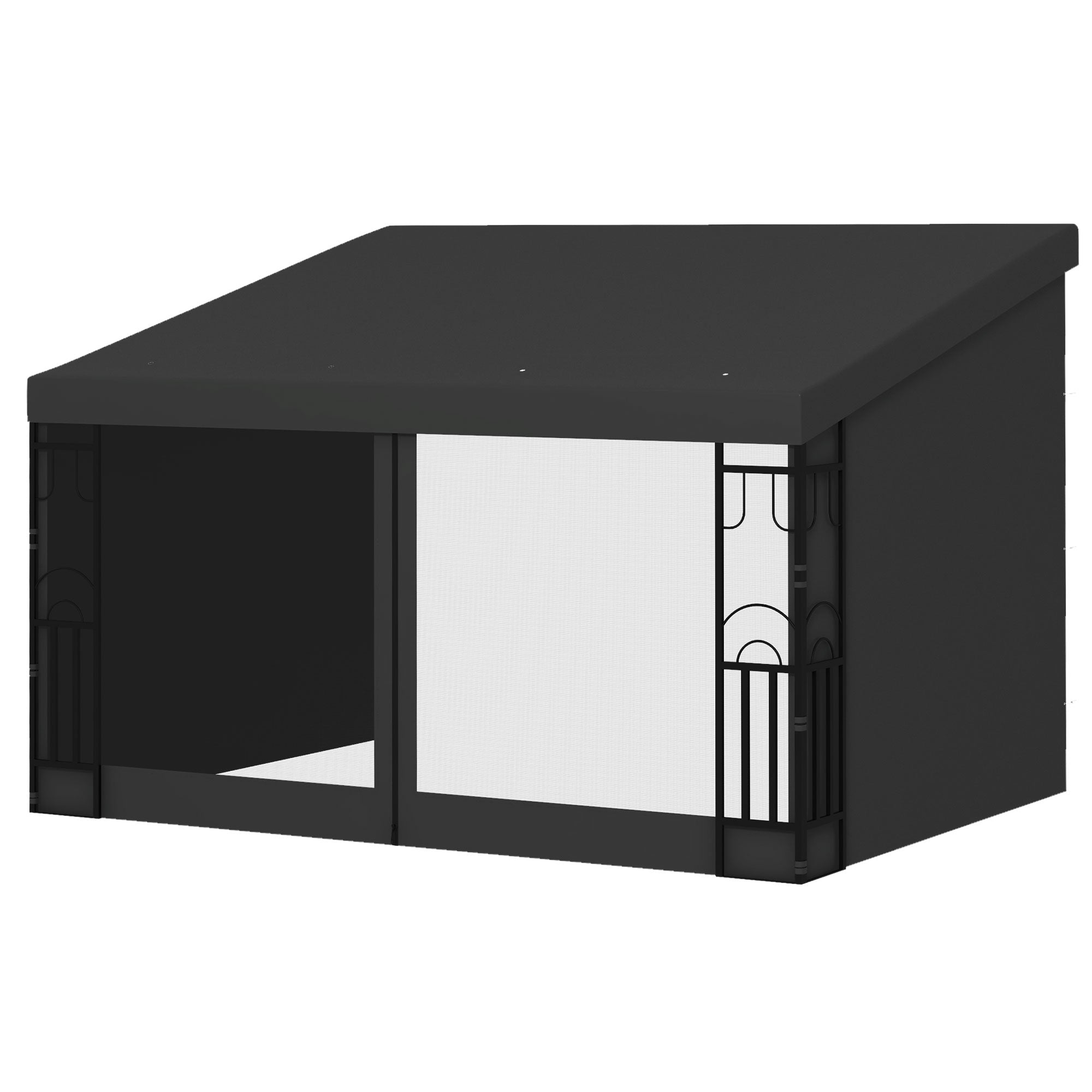 Outsunny Wall Pergola 10x13 ft Outdoor Gazebo with Curtains Nettings UV Resistant for Patio Deck 