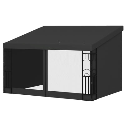 Outsunny Wall Pergola 10x13 ft Outdoor Gazebo with Curtains Nettings UV Resistant for Patio Deck 