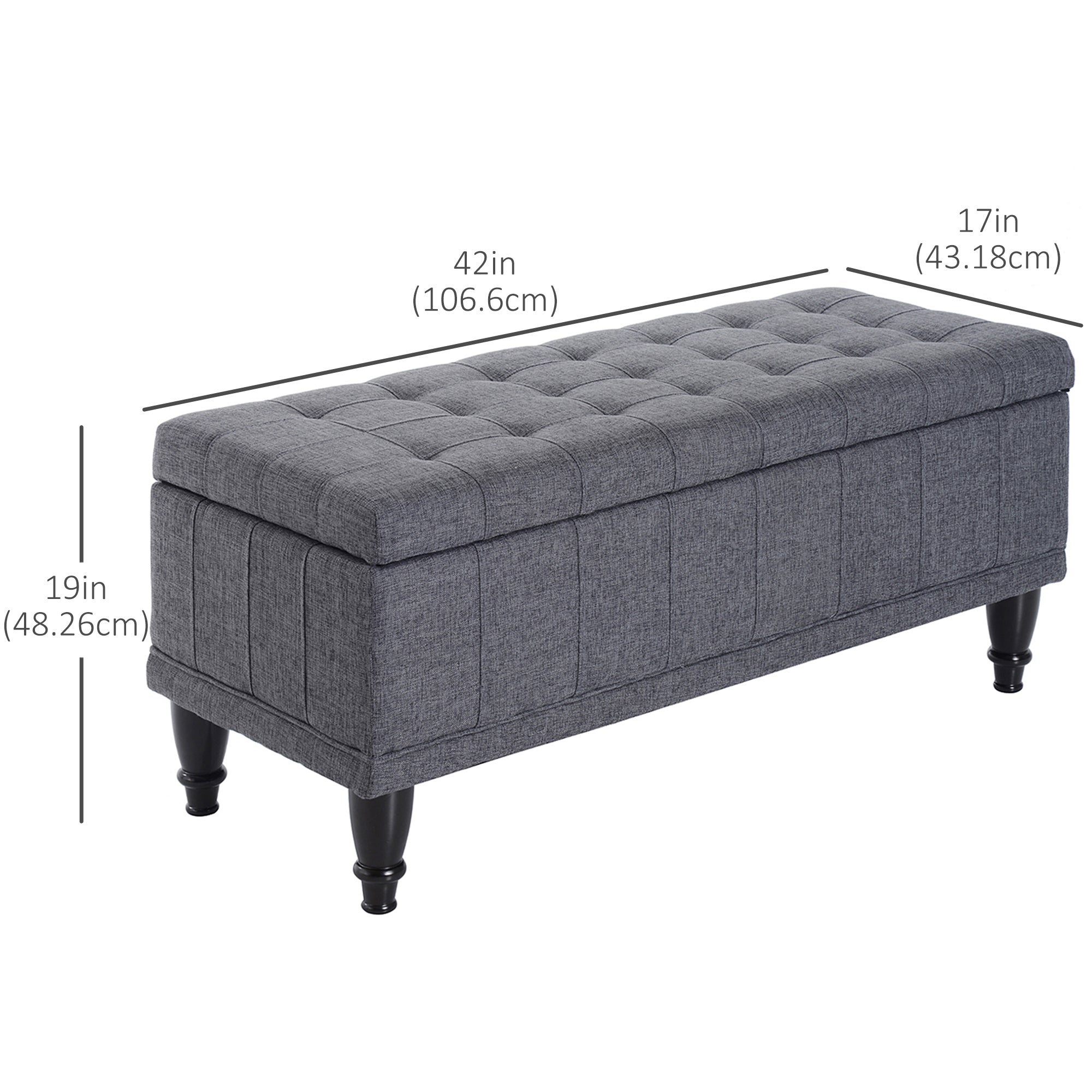 HOMCOM Storage Ottoman Bench: Tufted Linen Fabric, Soft-Close Lid for Cozy Seating, Grey 