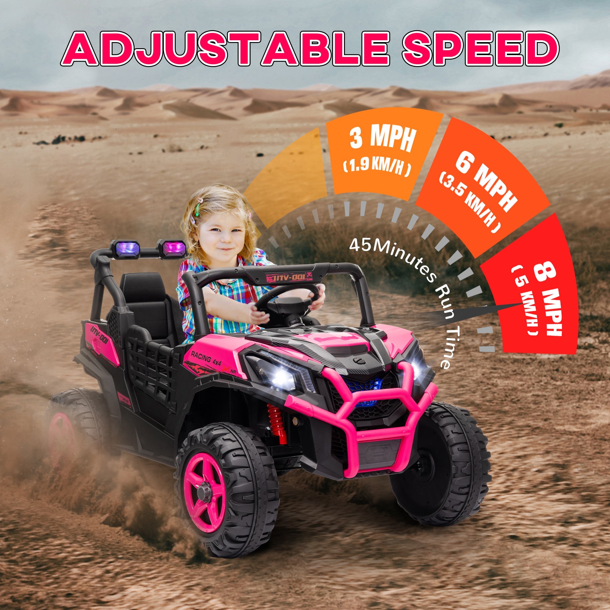 Qaba 2 Seater 24V Electric Car for Kids w/ Remote Control, 3 Speed, LED Lights, Music, Horn, Spring Suspension, Pink 